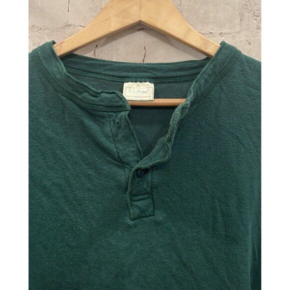 LL Bean Shirt Green River Driver’s Henley Mens L Cotton Wool Two Layer Vintage - Picture 2 of 4